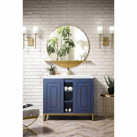 James Martin Vanities Alicante 39.5in Single Vanity, Azure Blue, Radiant Gold w/ White Glossy Composite Stone Top E110V39.5AZBRGDWG